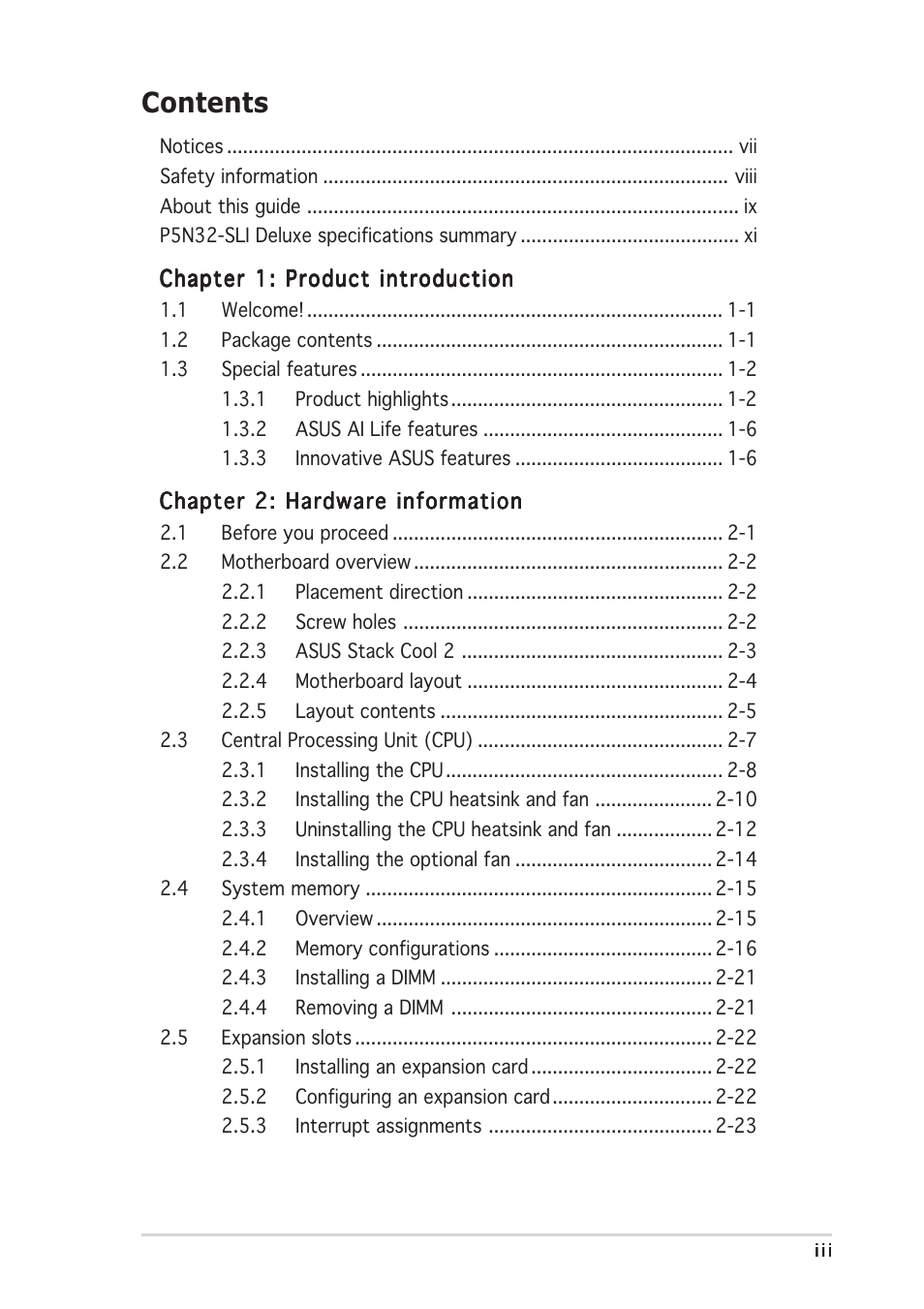 Asus P5N32-SLI Deluxe User Manual | Page 3 / 178