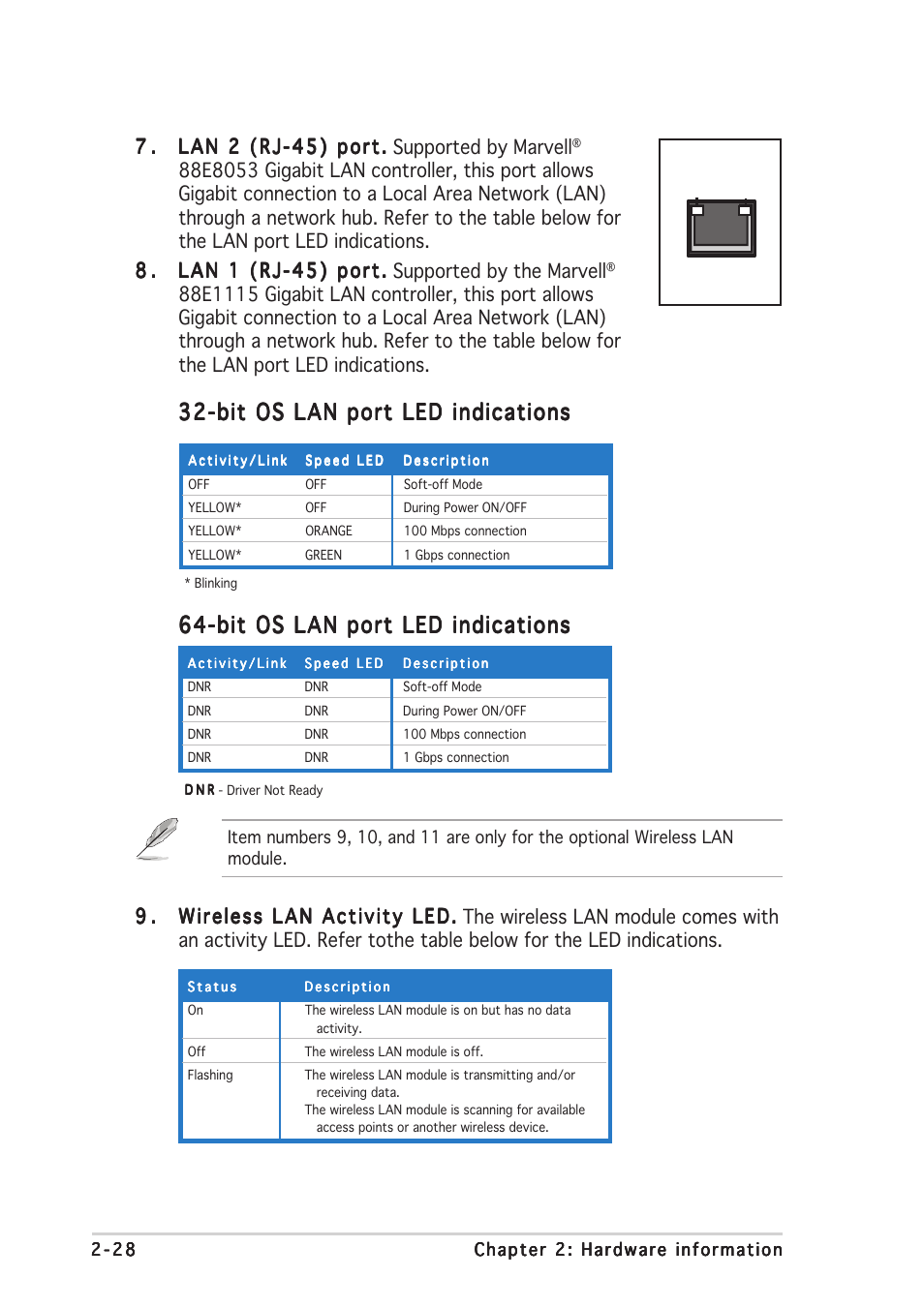 Bit os lan port led indications | Asus P5N32-SLI Deluxe User Manual | Page 54 / 178