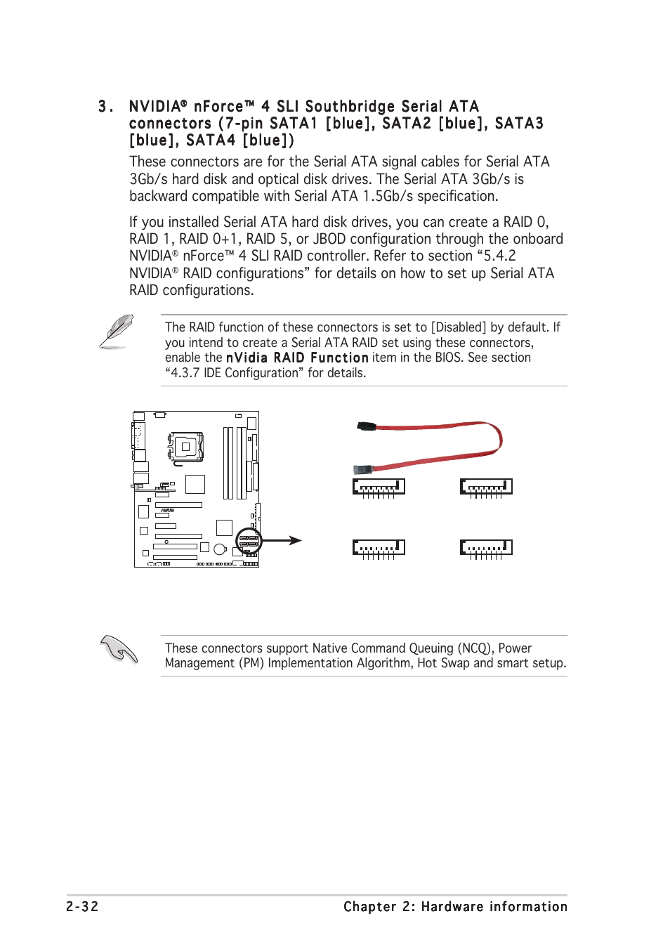 P5n32-sli sata connectors sata1, Sata4, Sata3 | Sata2 | Asus P5N32-SLI Deluxe User Manual | Page 58 / 178