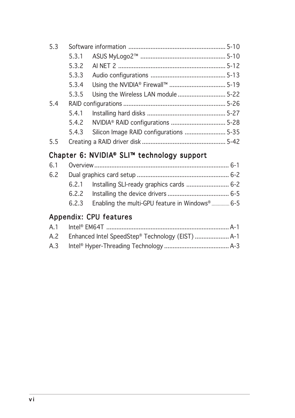 Asus P5N32-SLI Deluxe User Manual | Page 6 / 178