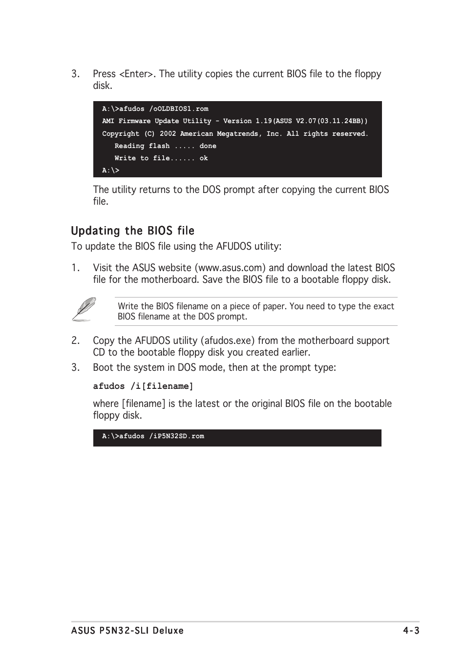 Updating the bios file | Asus P5N32-SLI Deluxe User Manual | Page 77 / 178