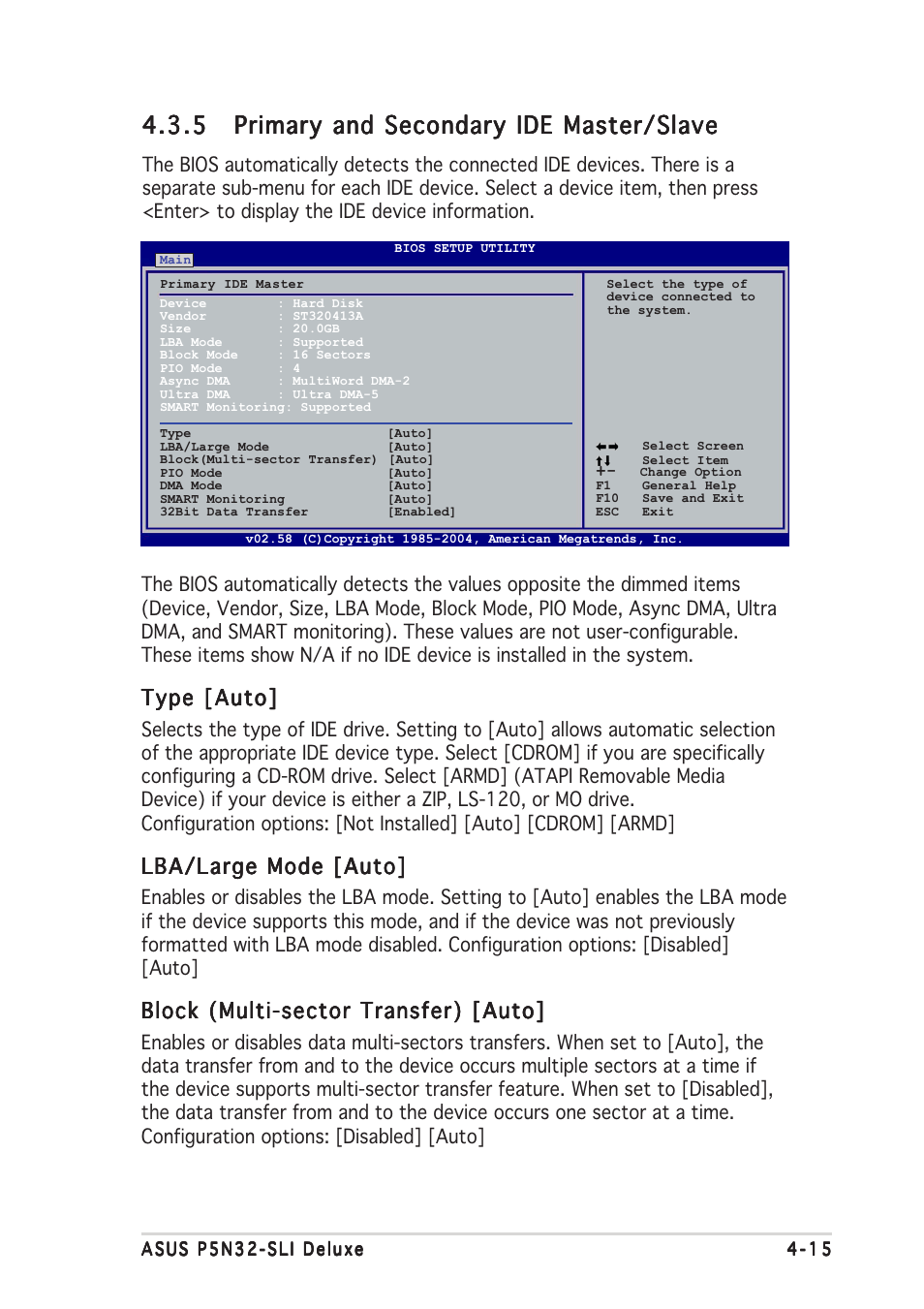 Type [auto, Lba/large mode [auto, Block (multi-sector transfer) [auto | Asus P5N32-SLI Deluxe User Manual | Page 89 / 178