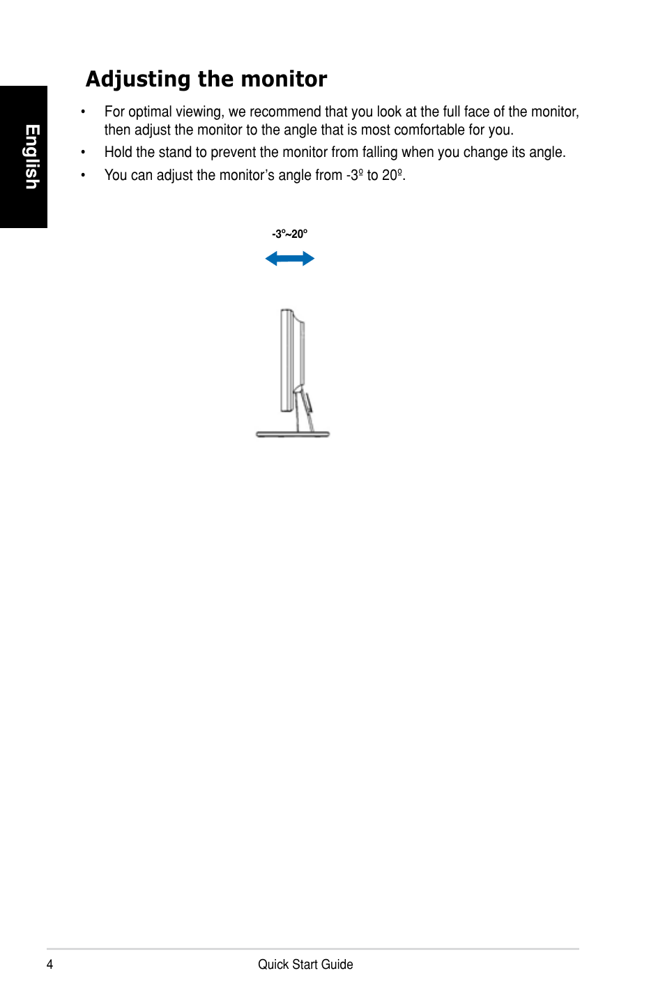 Adjusting the monitor, English | Asus VW202TR User Manual | Page 4 / 4