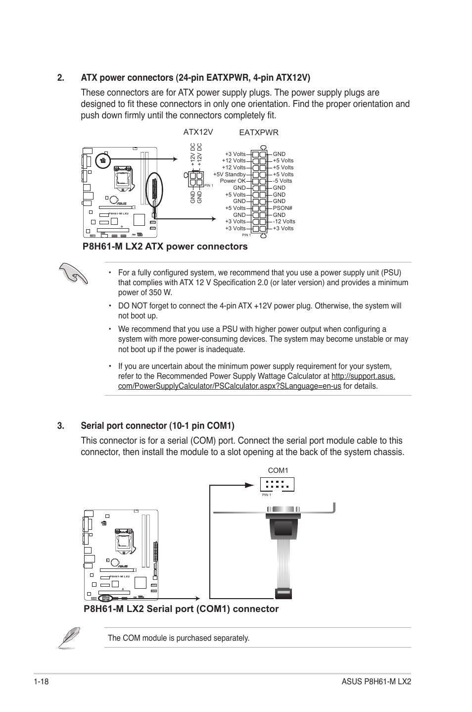 P8h61-m lx2 atx power connectors | Asus P8H61-M LX2 User Manual | Page 28 / 61