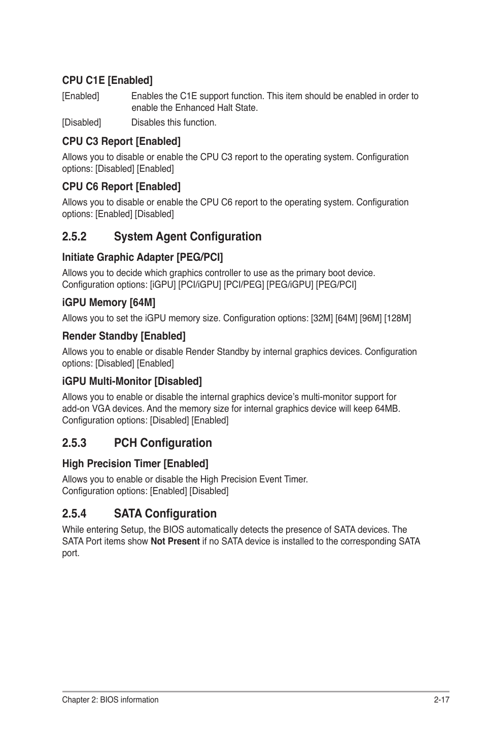 2 system agent configuration, 3 pch configuration, 4 sata configuration | System agent configuration -17, Pch configuration -17, Sata configuration -17 | Asus P8H61-M LX2 User Manual | Page 49 / 61