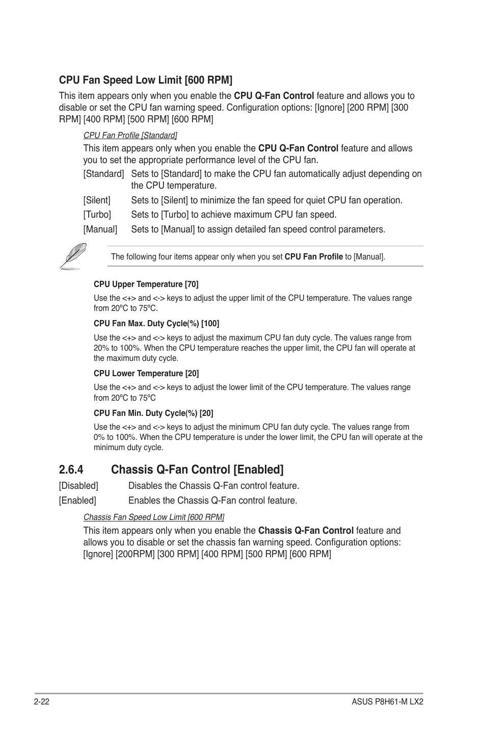 4 chassis q-fan control [enabled, Chassis q-fan control [enabled] -22 | Asus P8H61-M LX2 User Manual | Page 54 / 61