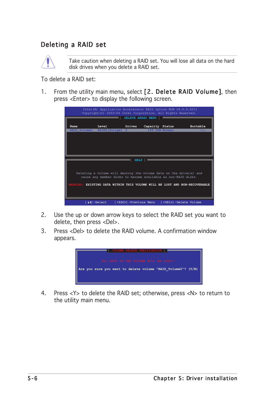 Deleting a raid set | Asus P5CR-L(S) User Manual | Page 108 / 128