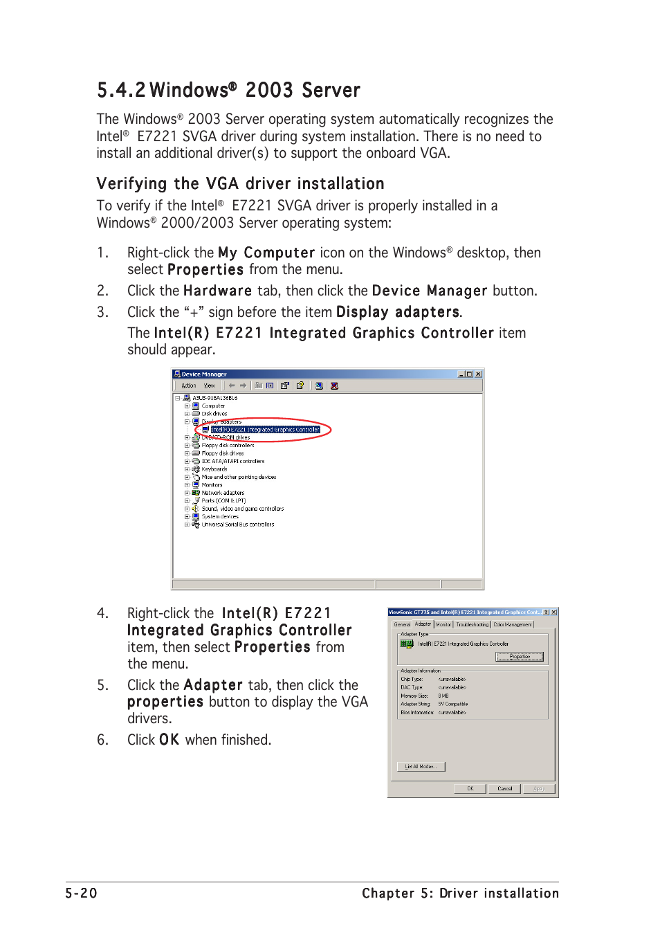 2 5.4.2 windows windows windows windows windows, 2003 server | Asus P5CR-L(S) User Manual | Page 122 / 128