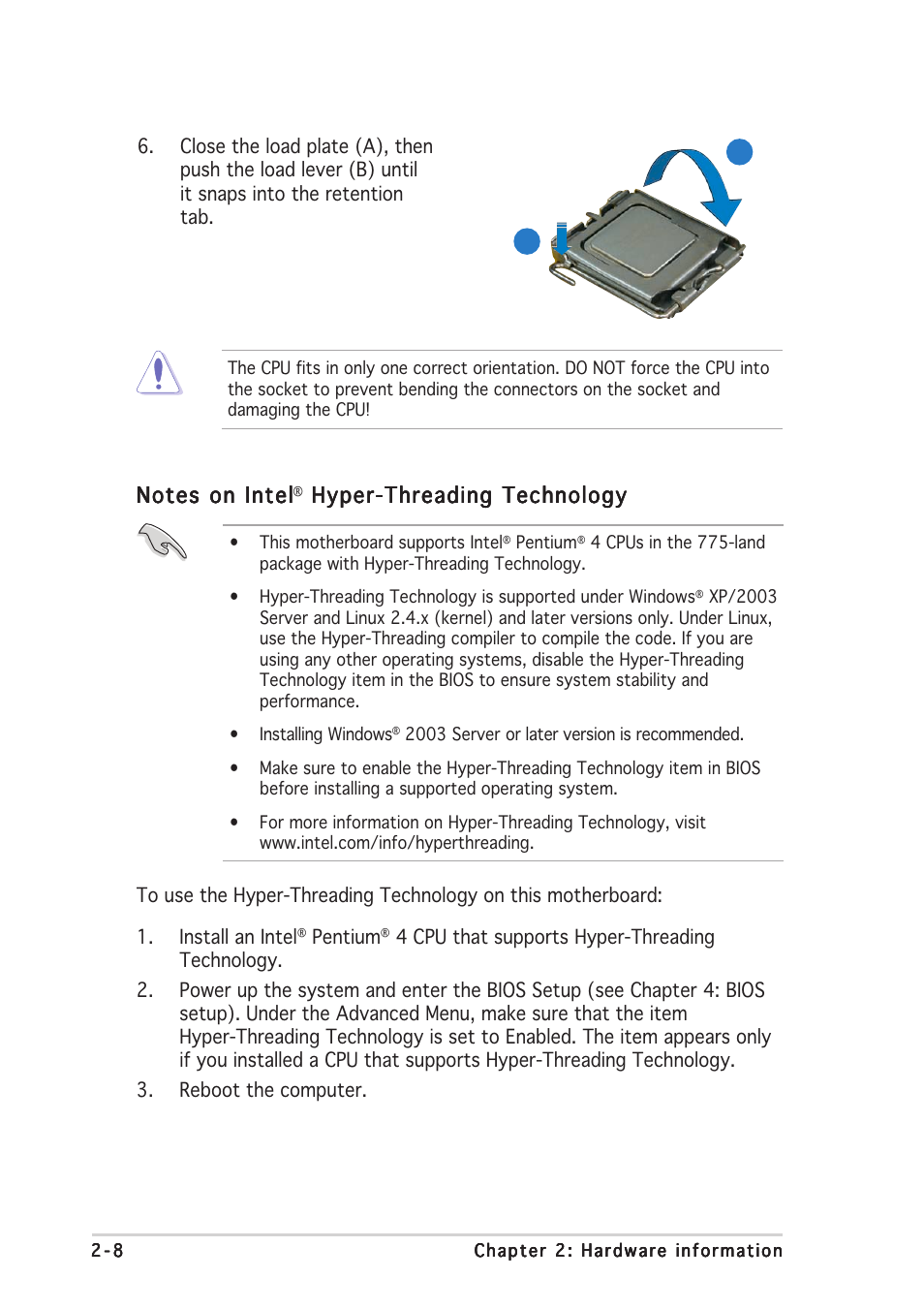 Hyper-threading technology | Asus P5CR-L(S) User Manual | Page 28 / 128