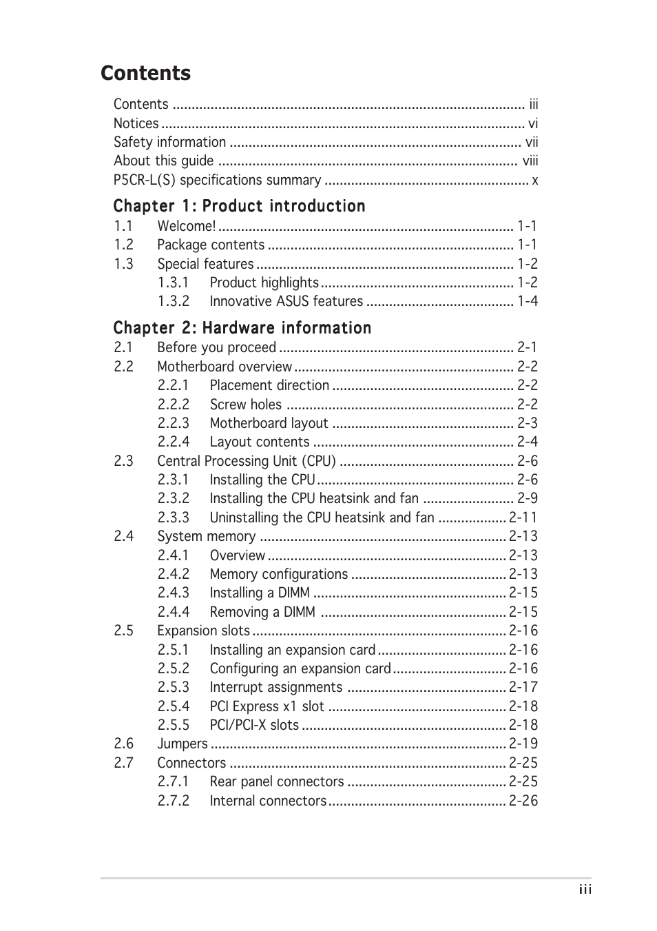 Asus P5CR-L(S) User Manual | Page 3 / 128