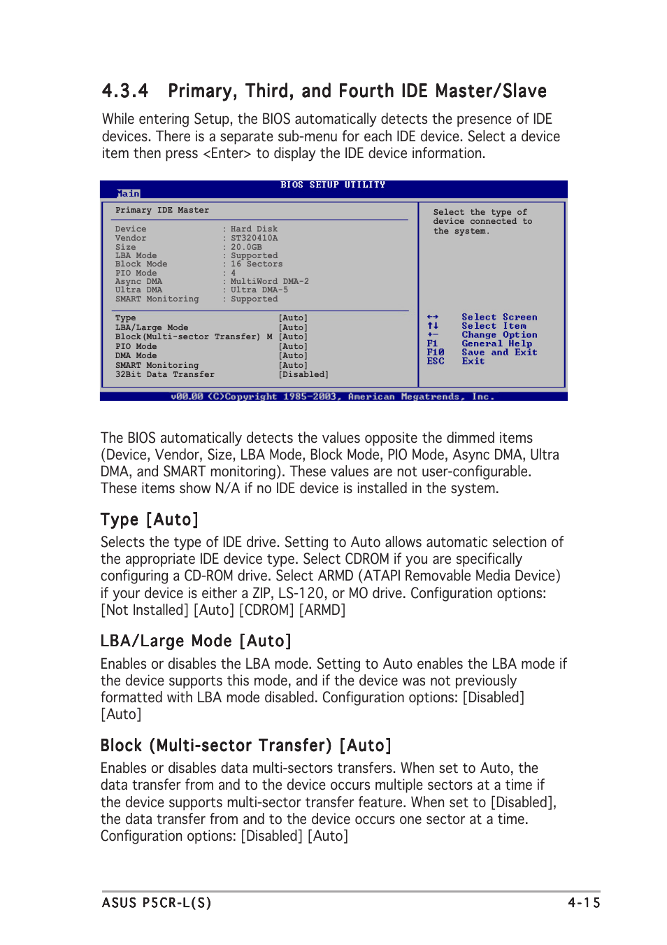 Type [auto, Lba/large mode [auto, Block (multi-sector transfer) [auto | Asus P5CR-L(S) User Manual | Page 77 / 128