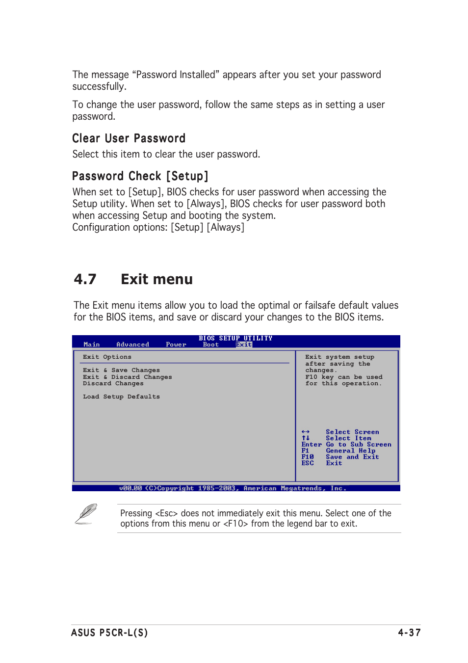7 exit menu | Asus P5CR-L(S) User Manual | Page 99 / 128