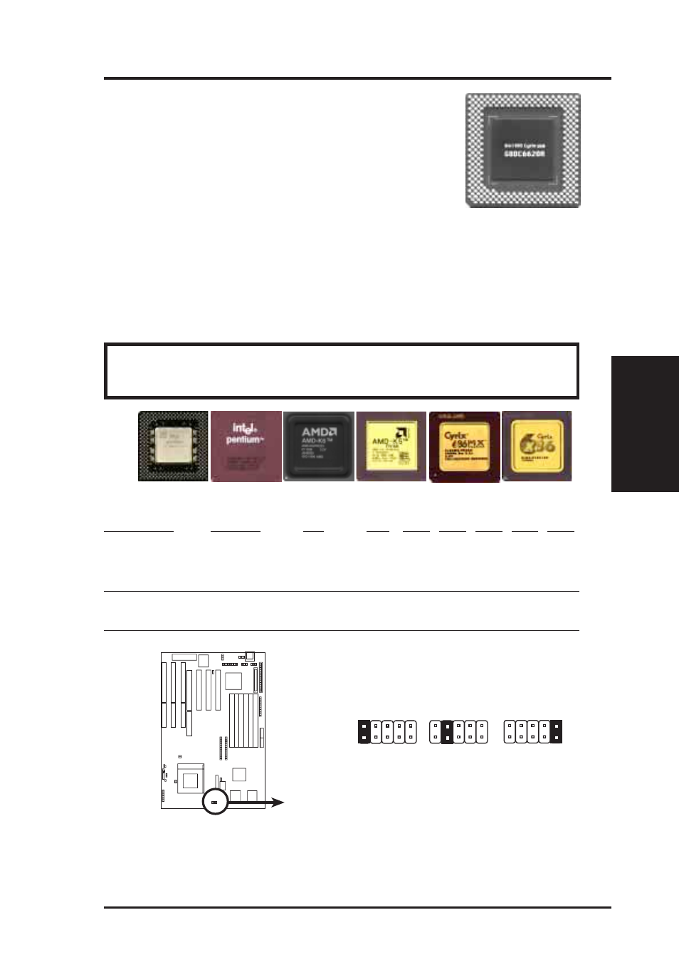 Iii. installation, Compatible cyrix cpu identification, Jumpers) iii. inst alla tion | Asus P/I-P55T2P4S User Manual | Page 17 / 70