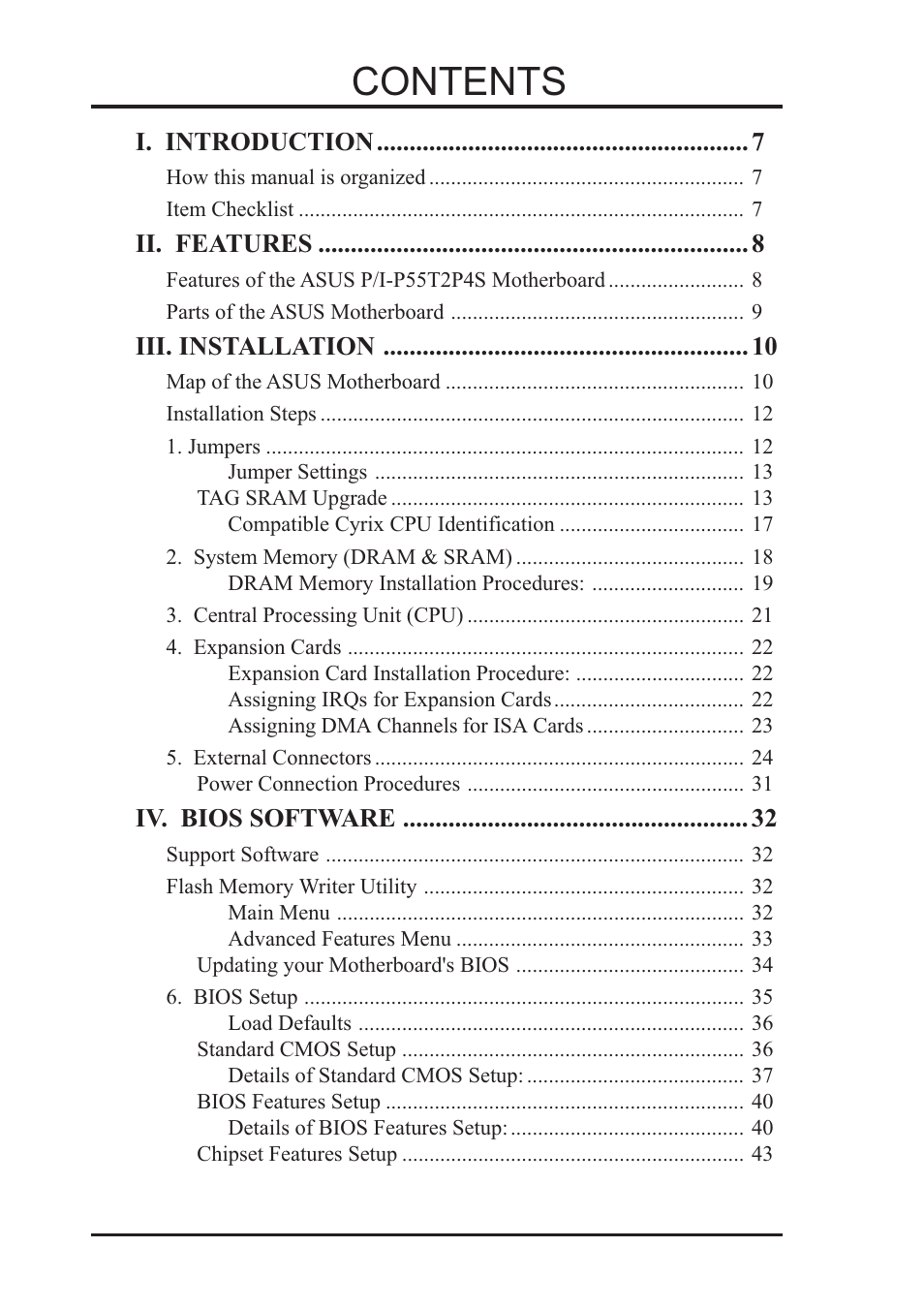 Asus P/I-P55T2P4S User Manual | Page 4 / 70