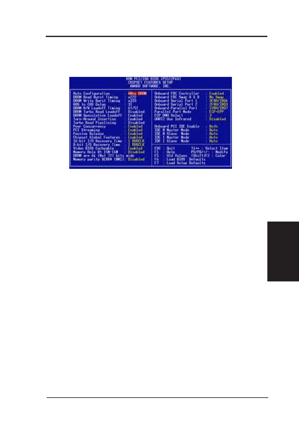 Iv. bios software, Chipset features setup | Asus P/I-P55T2P4S User Manual | Page 43 / 70