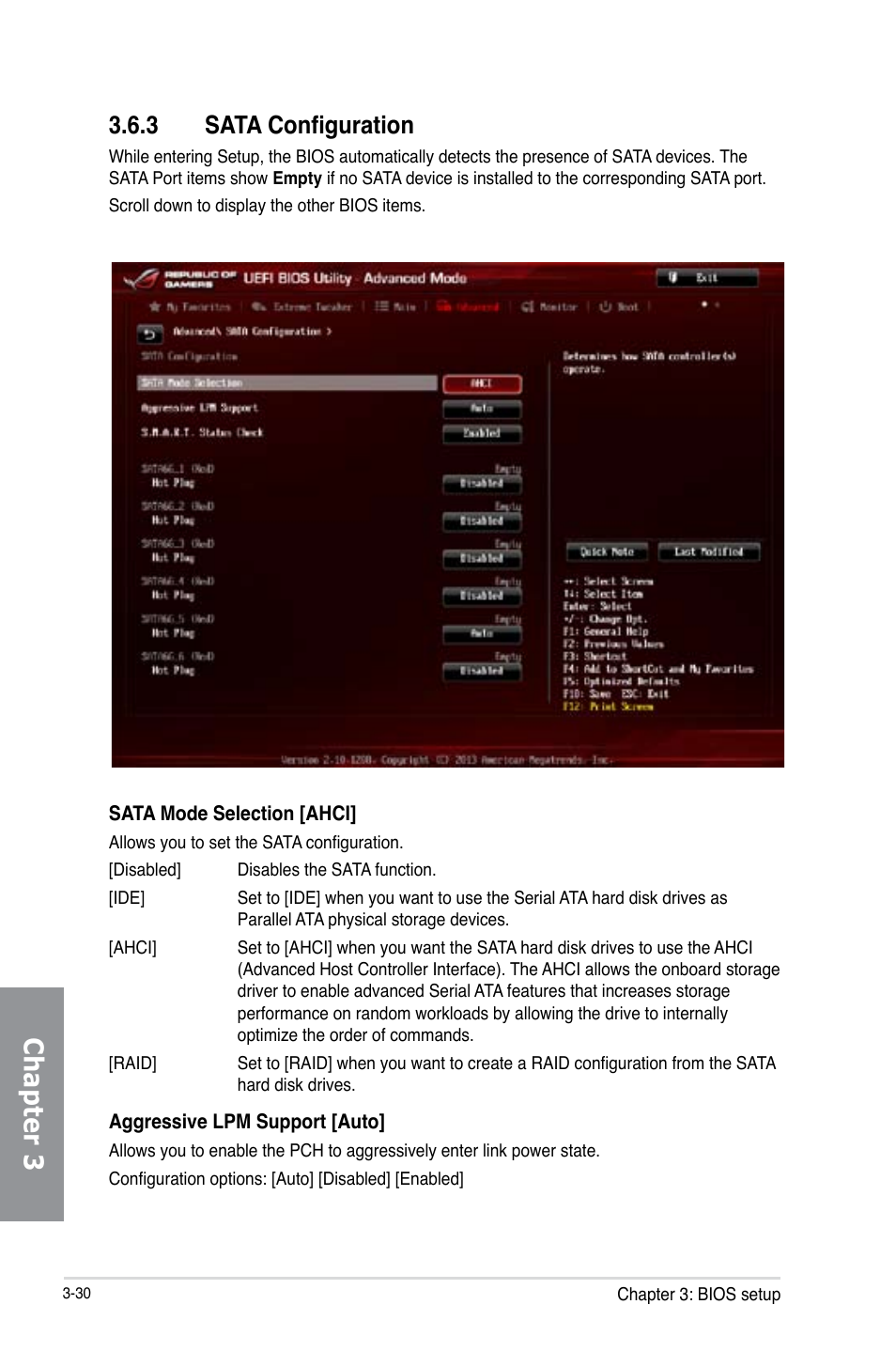 3 sata configuration, Sata configuration -30, Chapter 3 | Asus MAXIMUS VI HERO User Manual | Page 108 / 176