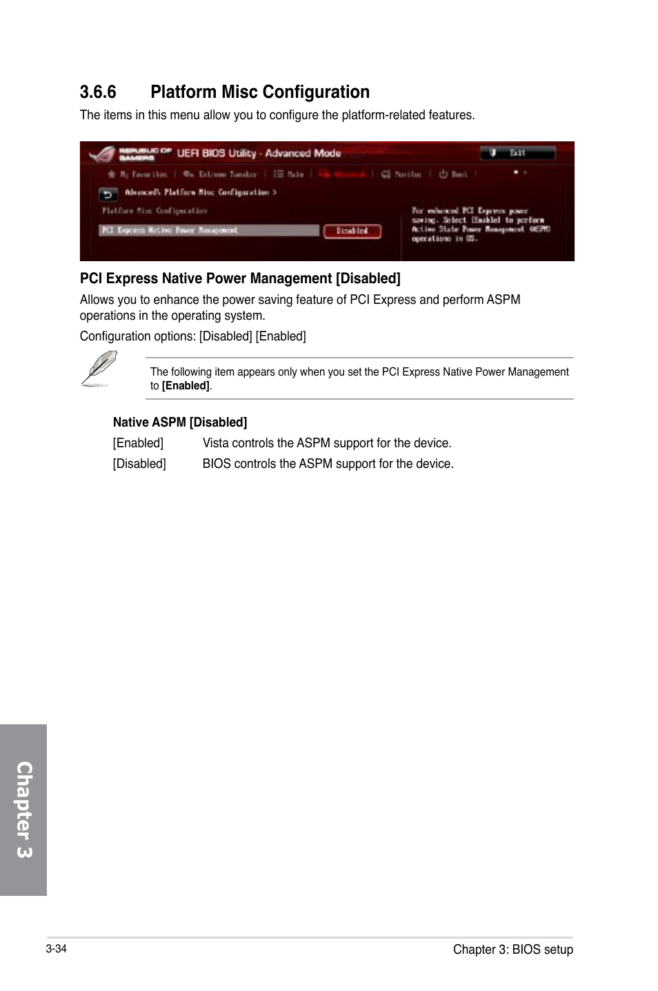 6 platform misc configuration, Platform misc configuration -34, Chapter 3 | Asus MAXIMUS VI HERO User Manual | Page 112 / 176