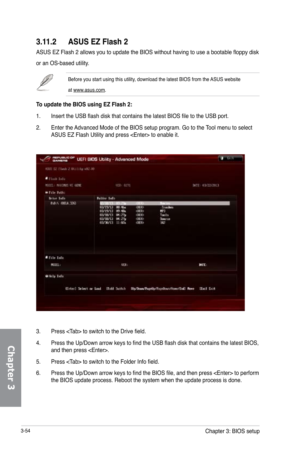 2 asus ez flash 2, Asus ez flash 2 -54, Chapter 3 | Asus MAXIMUS VI HERO User Manual | Page 132 / 176