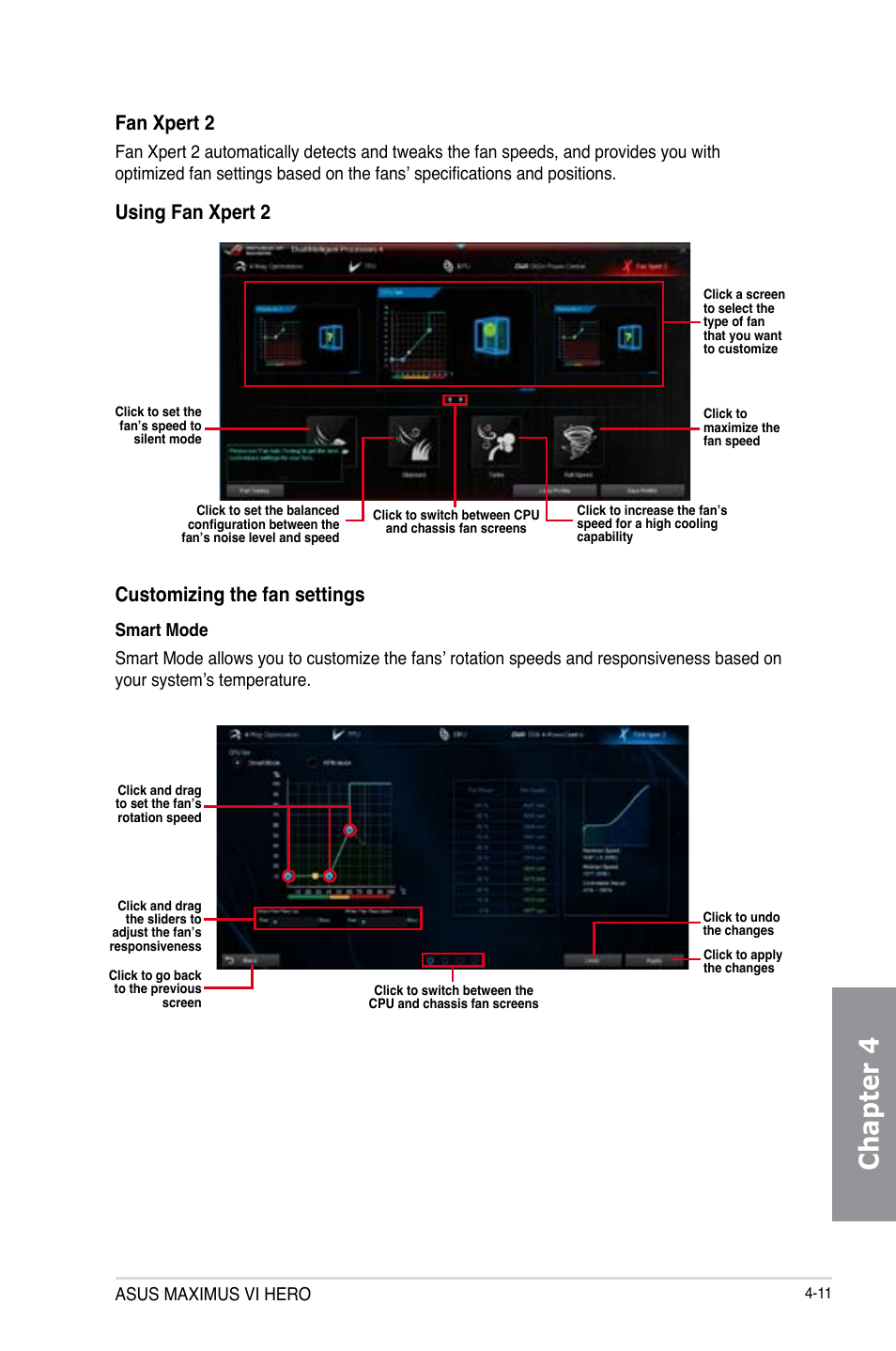 Chapter 4, Fan xpert 2, Using fan xpert 2 | Customizing the fan settings, Asus maximus vi hero | Asus MAXIMUS VI HERO User Manual | Page 147 / 176