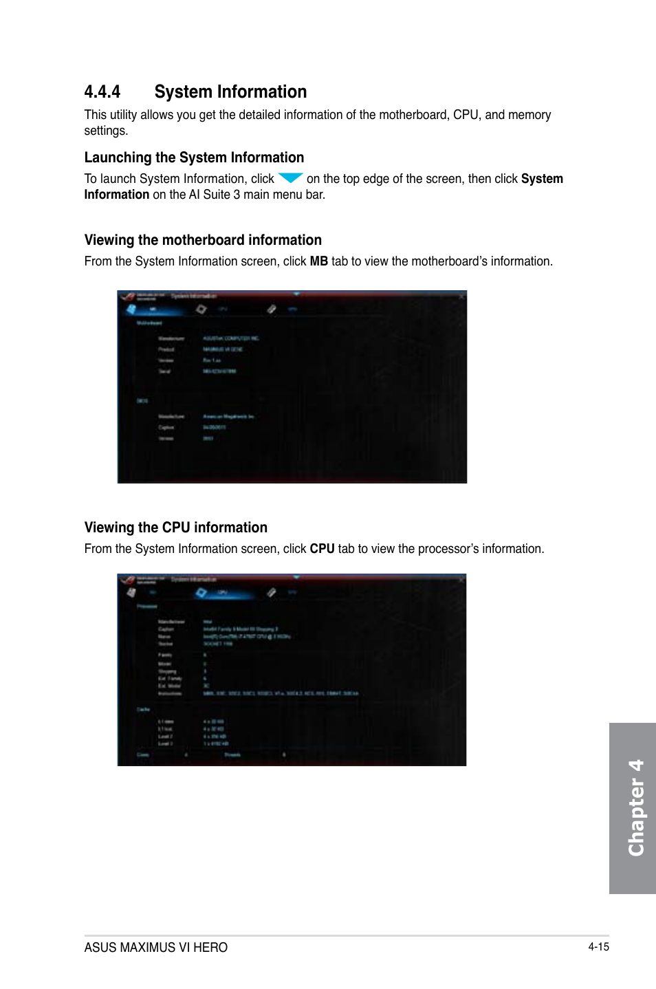 4 system information, System information -15, Chapter 4 | Asus MAXIMUS VI HERO User Manual | Page 151 / 176