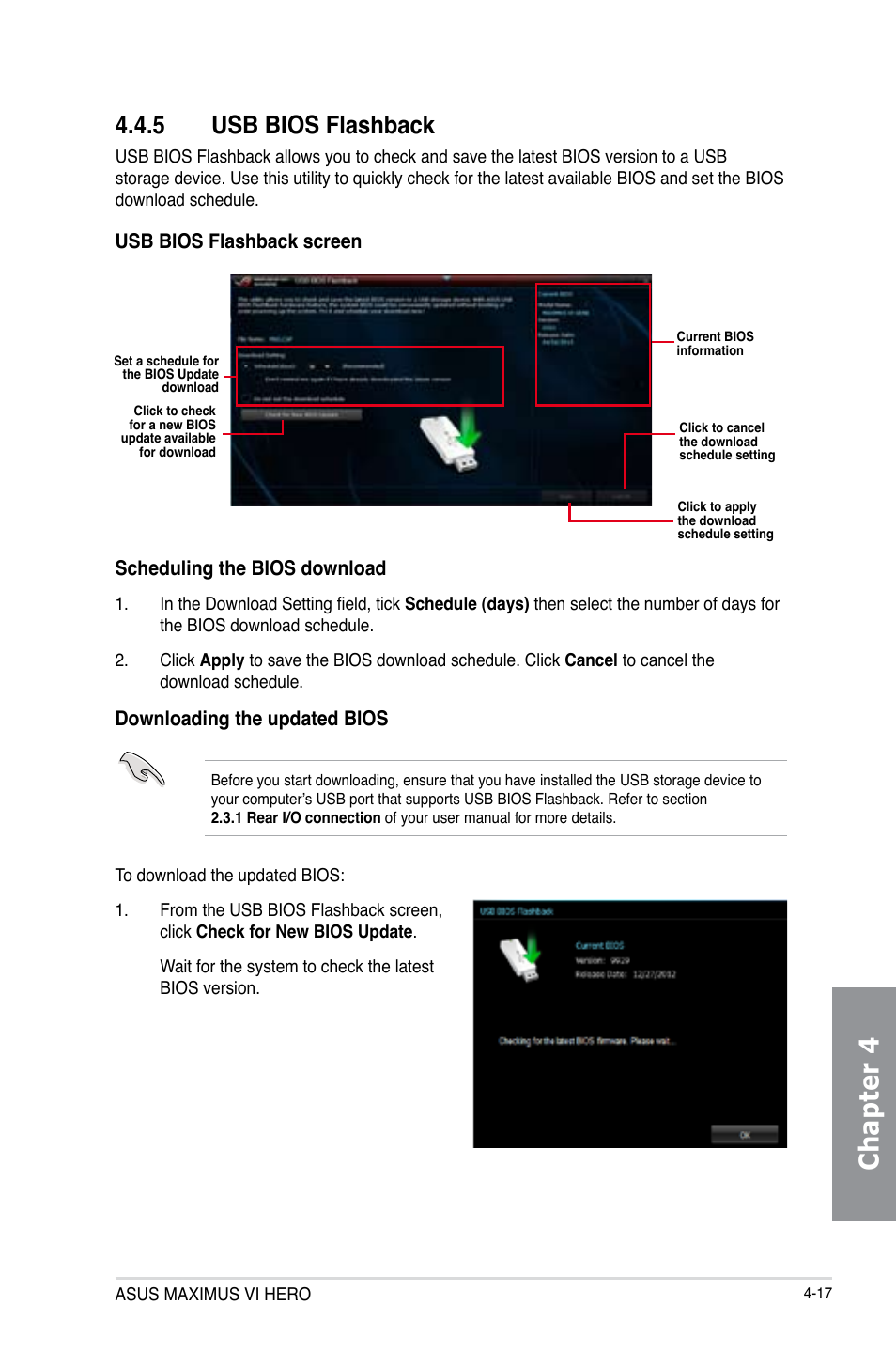 5 usb bios flashback, Usb bios flashback -17, Chapter 4 | Asus MAXIMUS VI HERO User Manual | Page 153 / 176