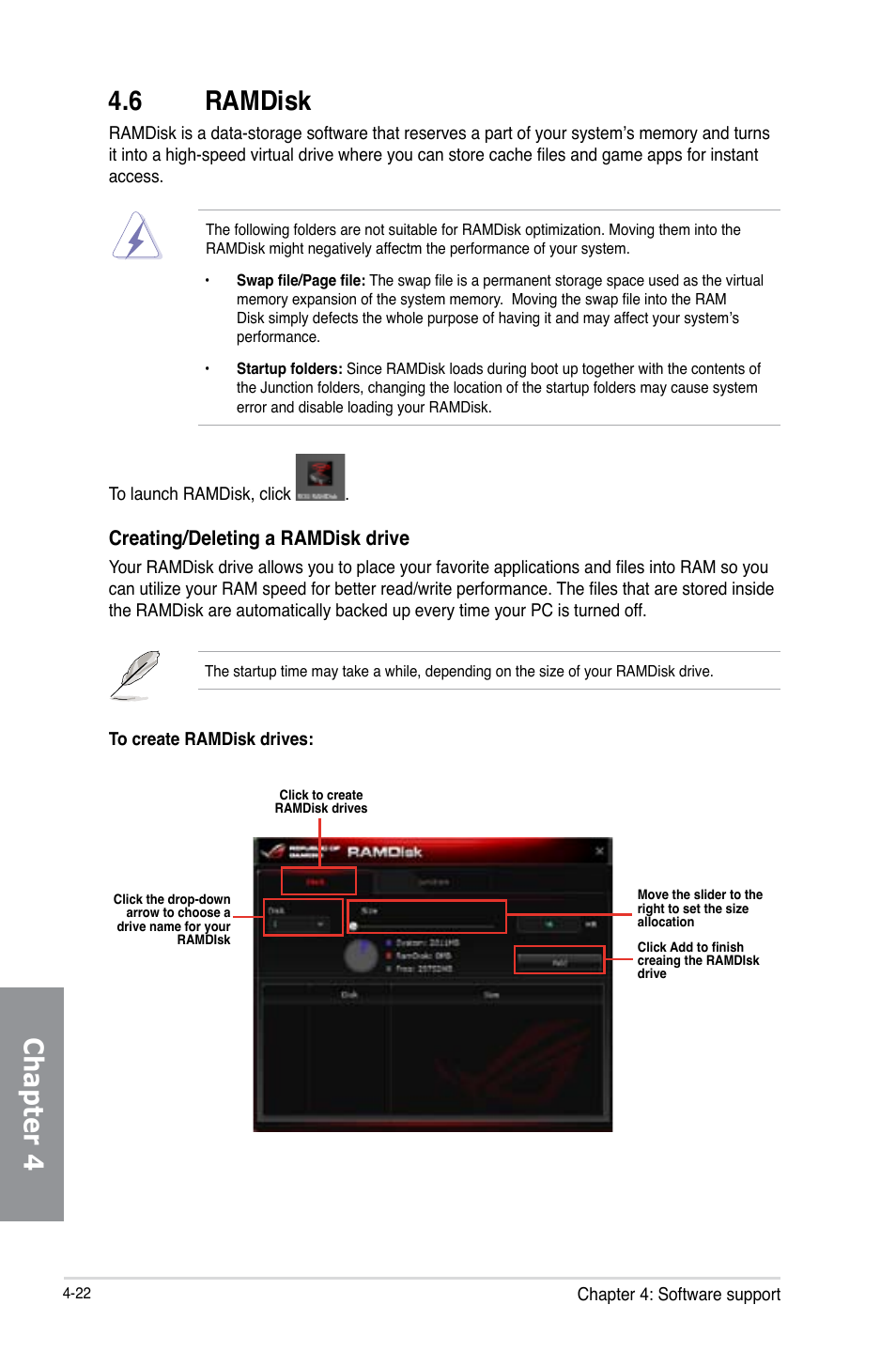 Chapter 4 4.6 ramdisk, Creating/deleting a ramdisk drive | Asus MAXIMUS VI HERO User Manual | Page 158 / 176