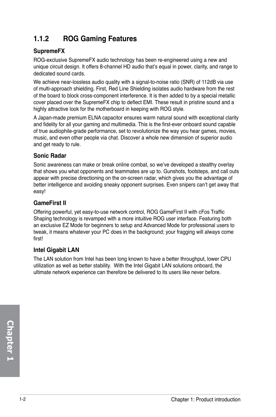 2 rog gaming features, Rog gaming features -2, Chapter 1 | Asus MAXIMUS VI HERO User Manual | Page 16 / 176