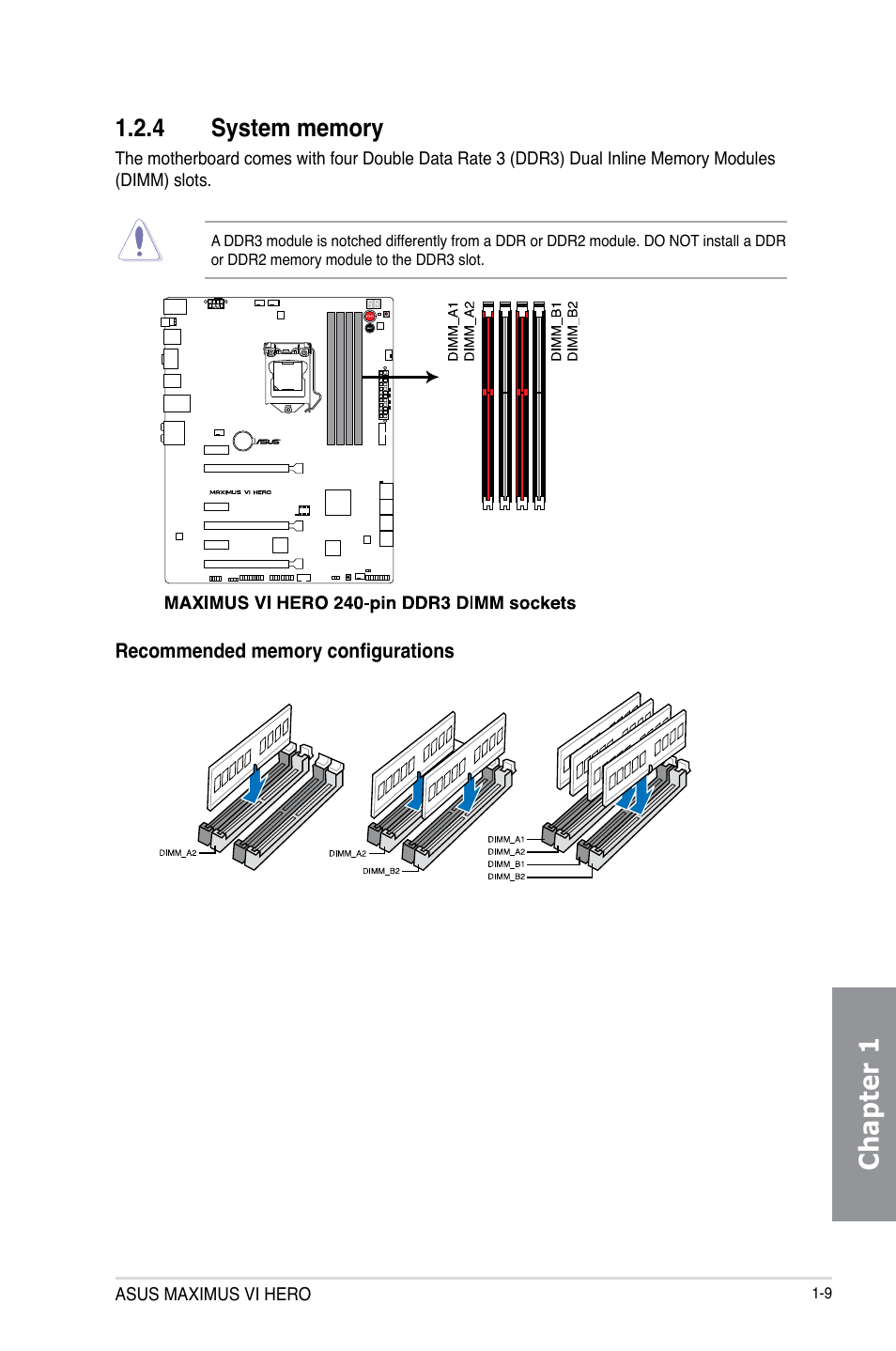 4 system memory, System memory -9, Chapter 1 | Asus MAXIMUS VI HERO User Manual | Page 23 / 176