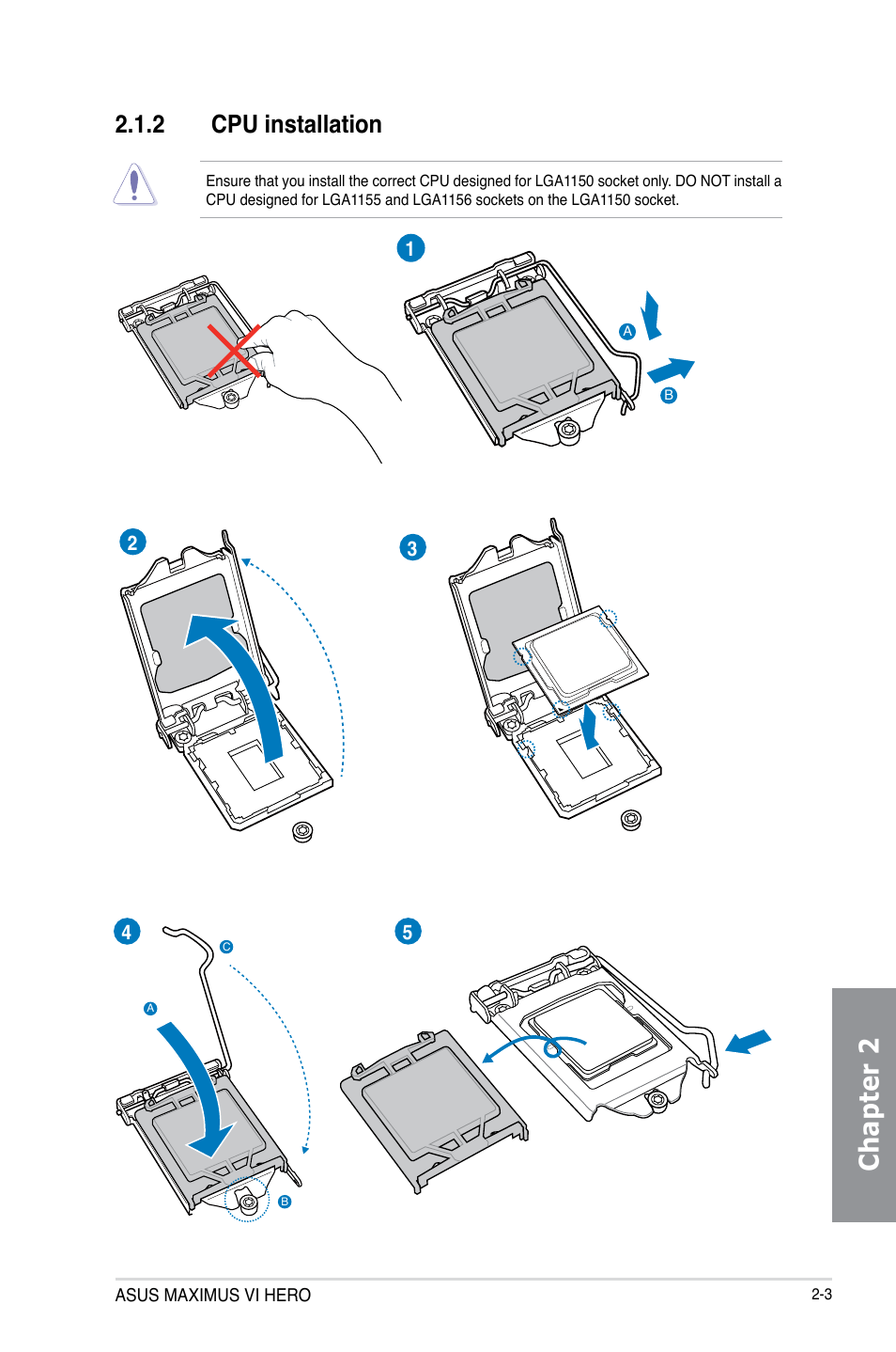 2 cpu installation, Cpu installation -3, Chapter 2 | Asus MAXIMUS VI HERO User Manual | Page 63 / 176