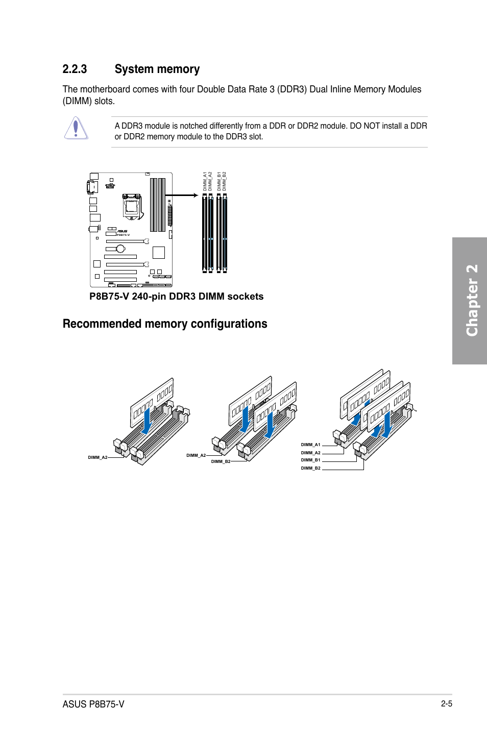 3 system memory, System memory -5, Chapter 2 | Asus p8b75-v | Asus P8B75-V User Manual | Page 23 / 132