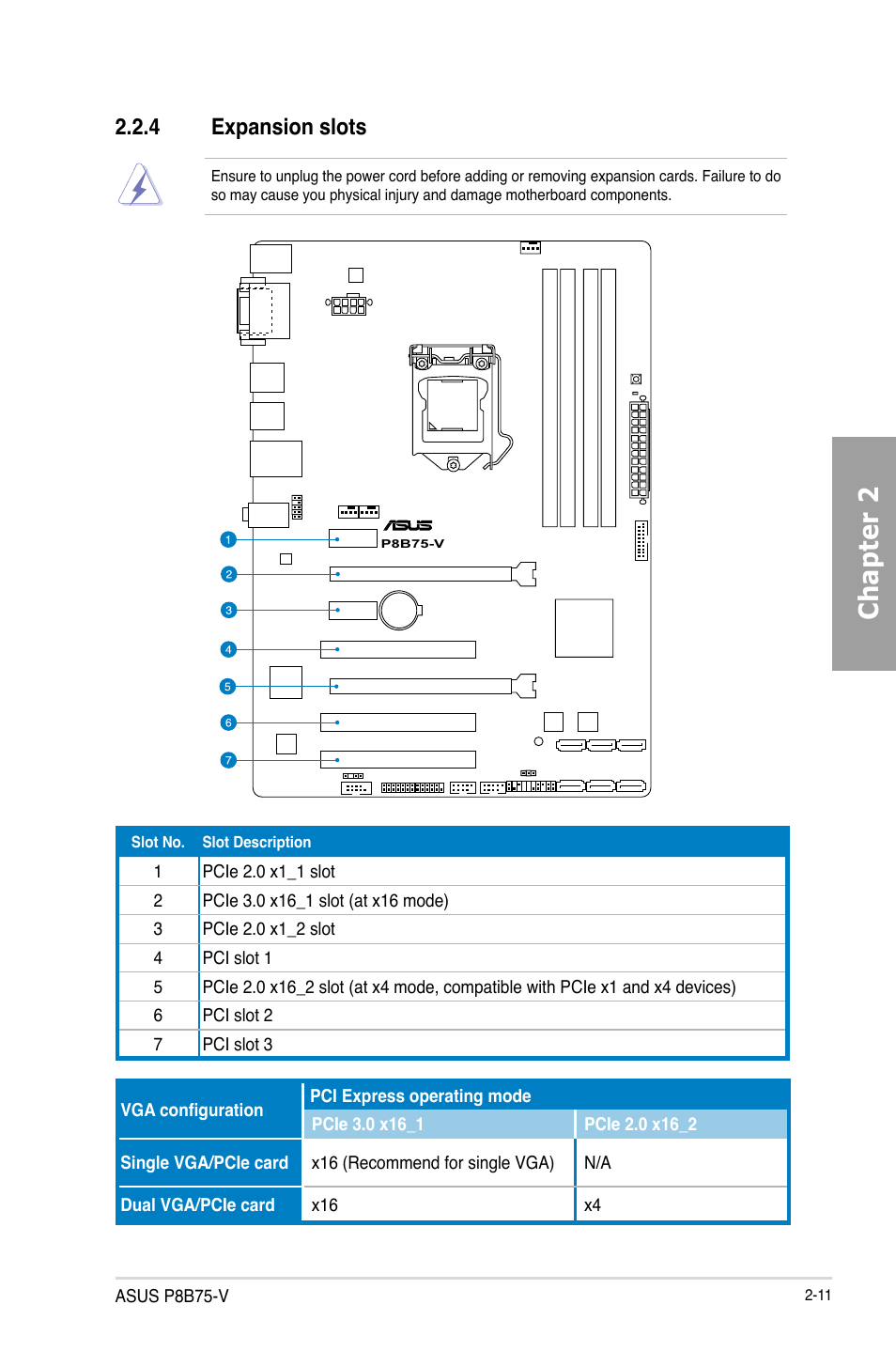 4 expansion slots, Expansion slots -11, Chapter 2 | Asus P8B75-V User Manual | Page 29 / 132