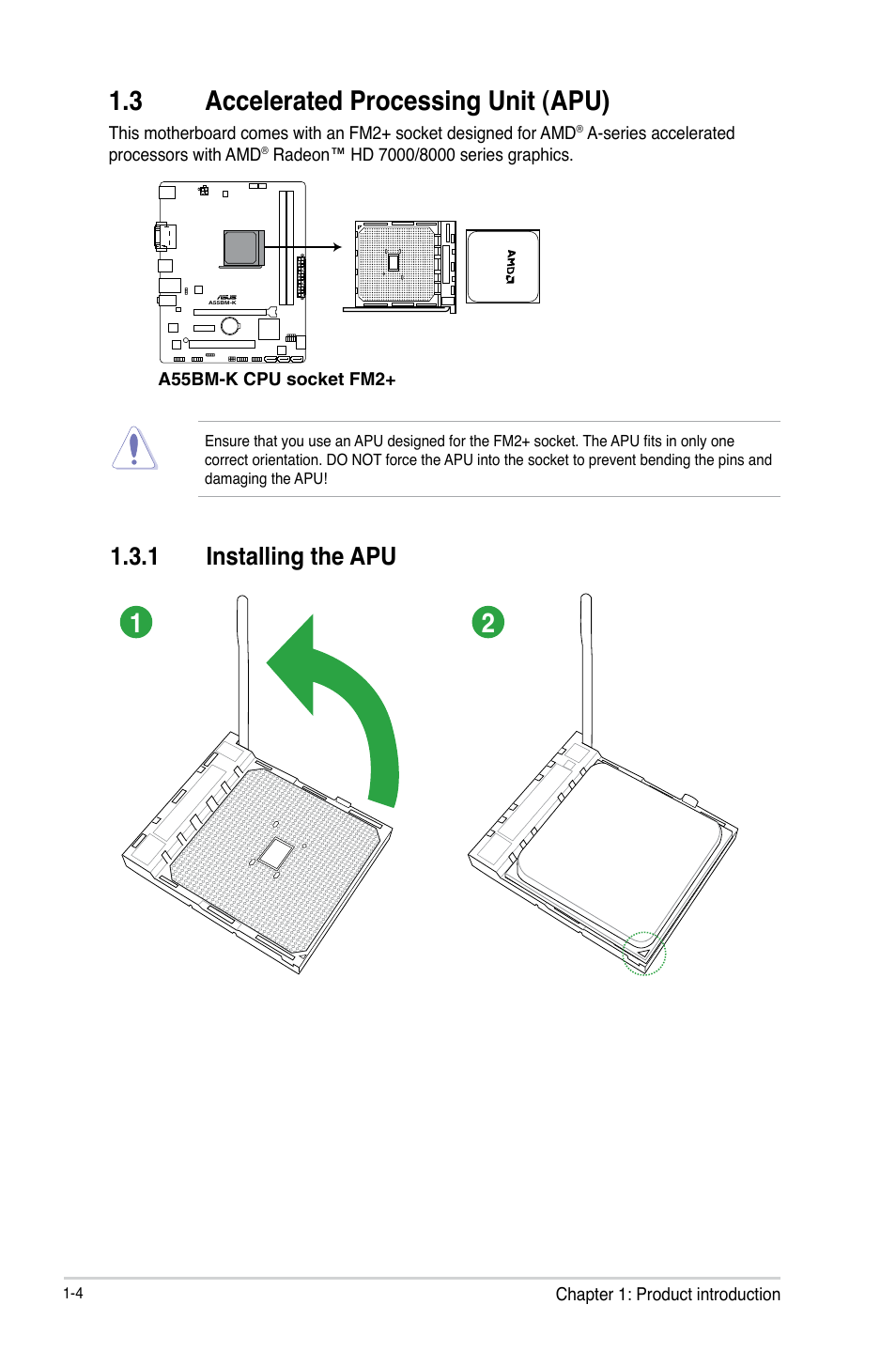 3 accelerated processing unit (apu), 1 installing the apu | Asus A55BM-K User Manual | Page 12 / 49