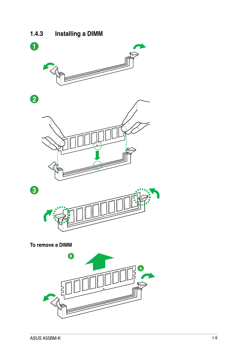 3 installing a dimm | Asus A55BM-K User Manual | Page 17 / 49