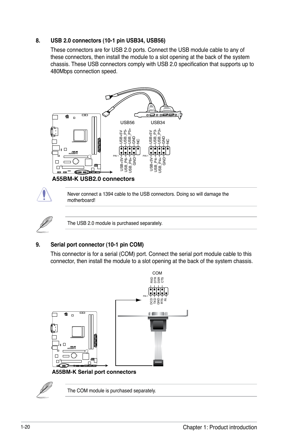 A55bm-k usb2.0 connectors | Asus A55BM-K User Manual | Page 28 / 49