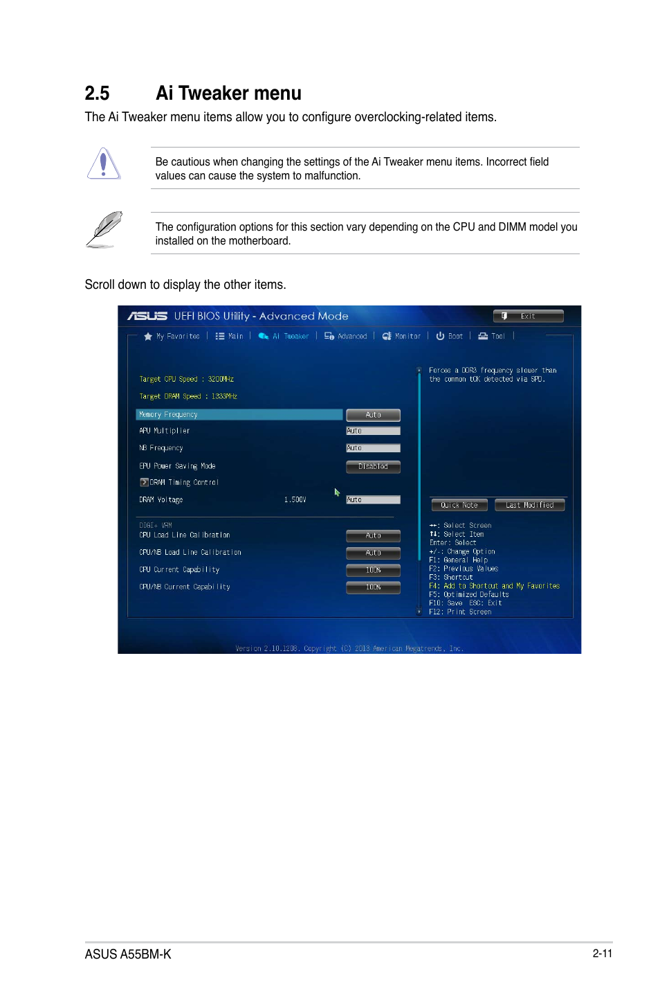 5 ai tweaker menu | Asus A55BM-K User Manual | Page 41 / 49
