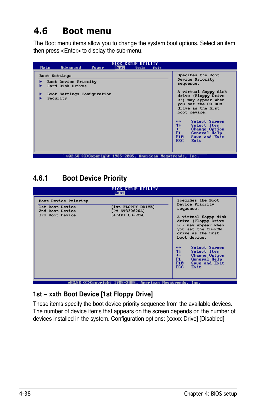 6 boot menu, 1 boot device priority, 1st ~ xxth boot device [1st floppy drive | Asus P5W User Manual | Page 114 / 210