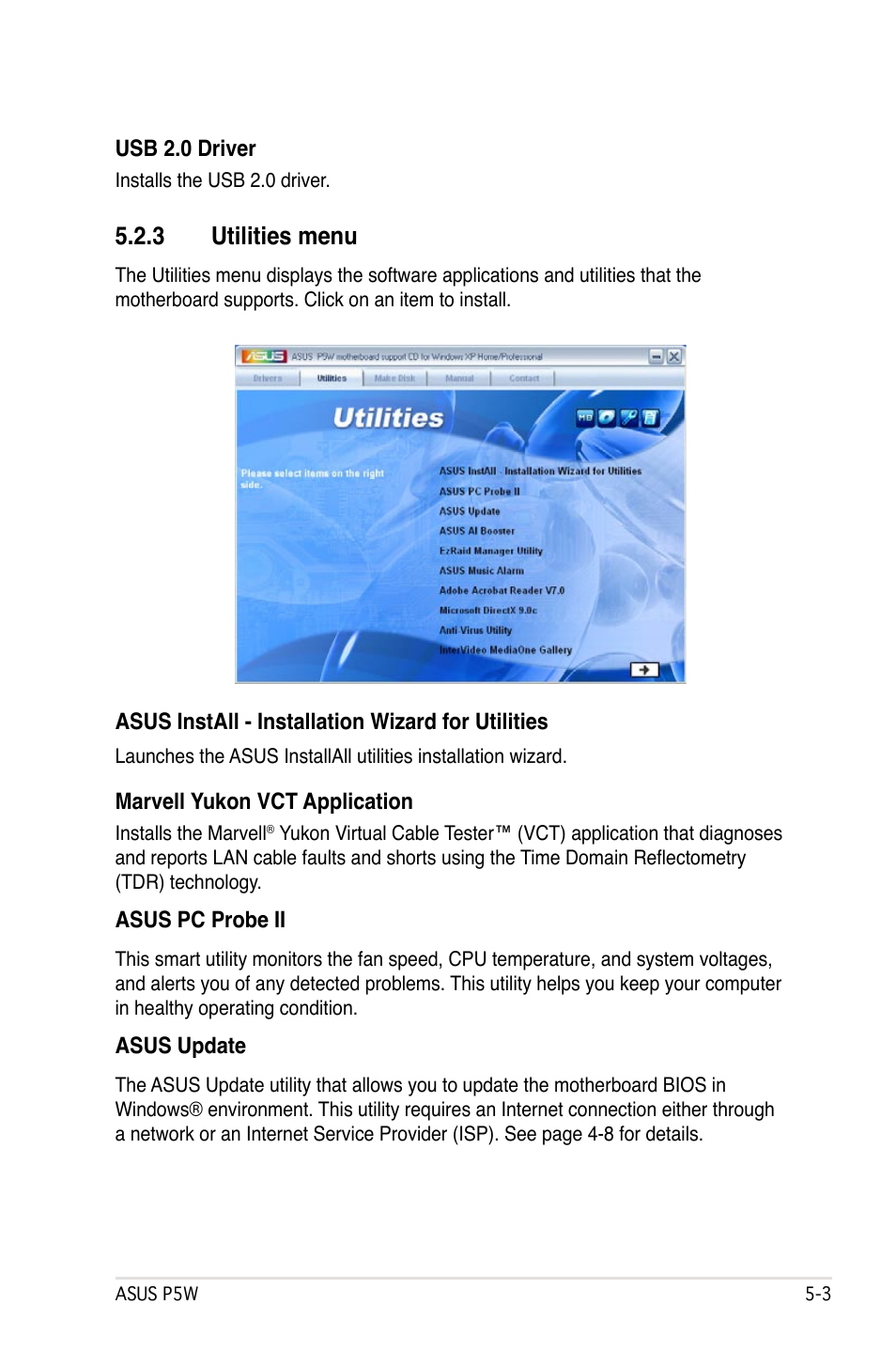 3 utilities menu | Asus P5W User Manual | Page 127 / 210