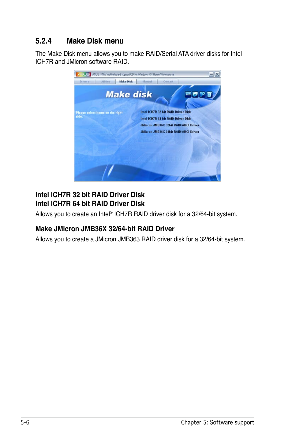 4 make disk menu | Asus P5W User Manual | Page 130 / 210