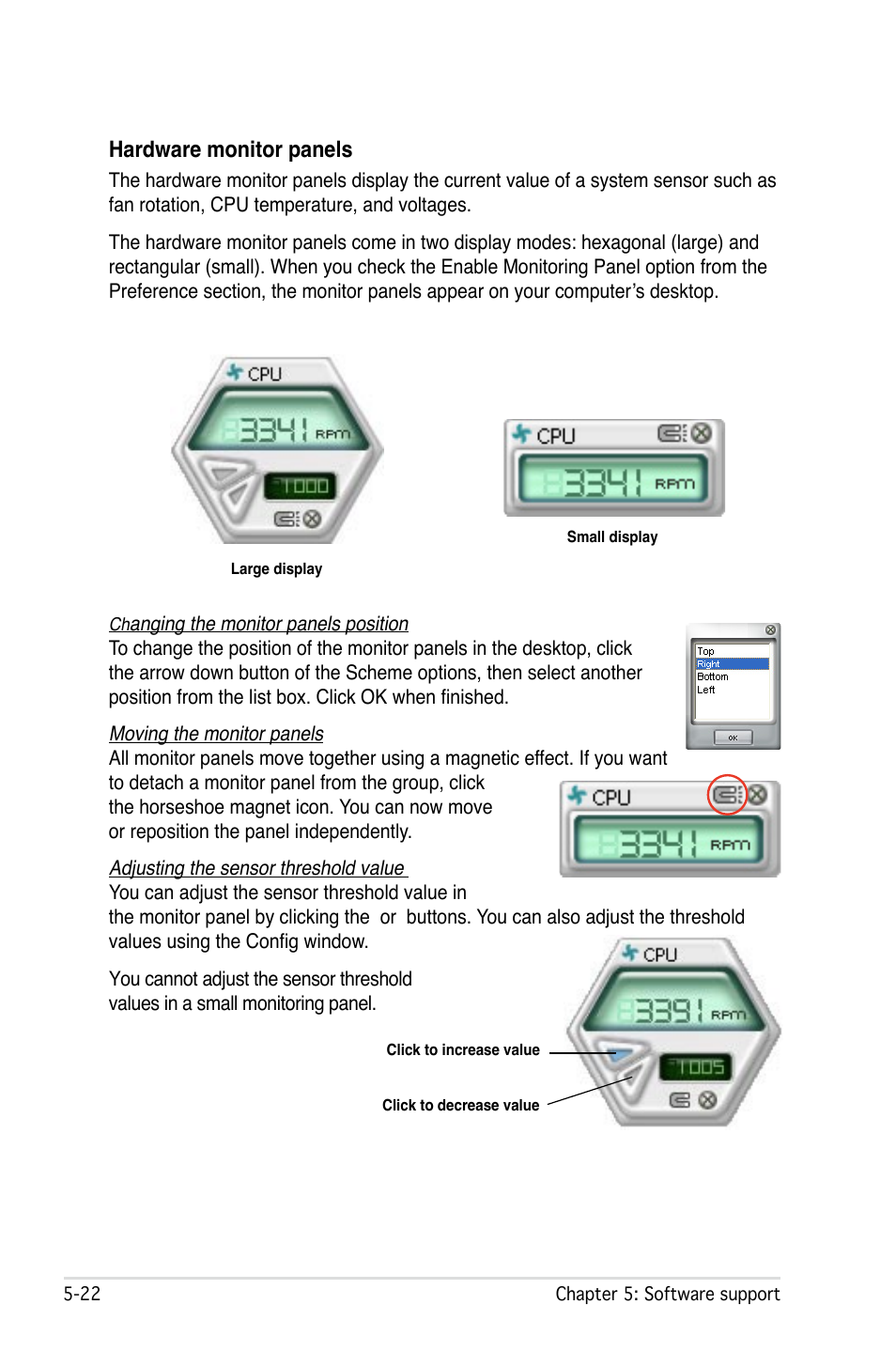 Hardware monitor panels | Asus P5W User Manual | Page 146 / 210