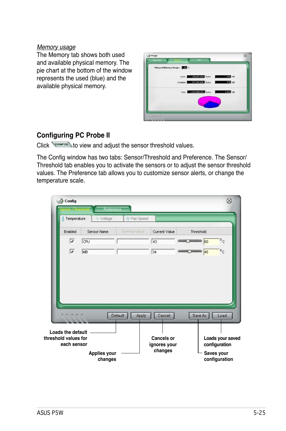 Configuring pc probe ii | Asus P5W User Manual | Page 149 / 210