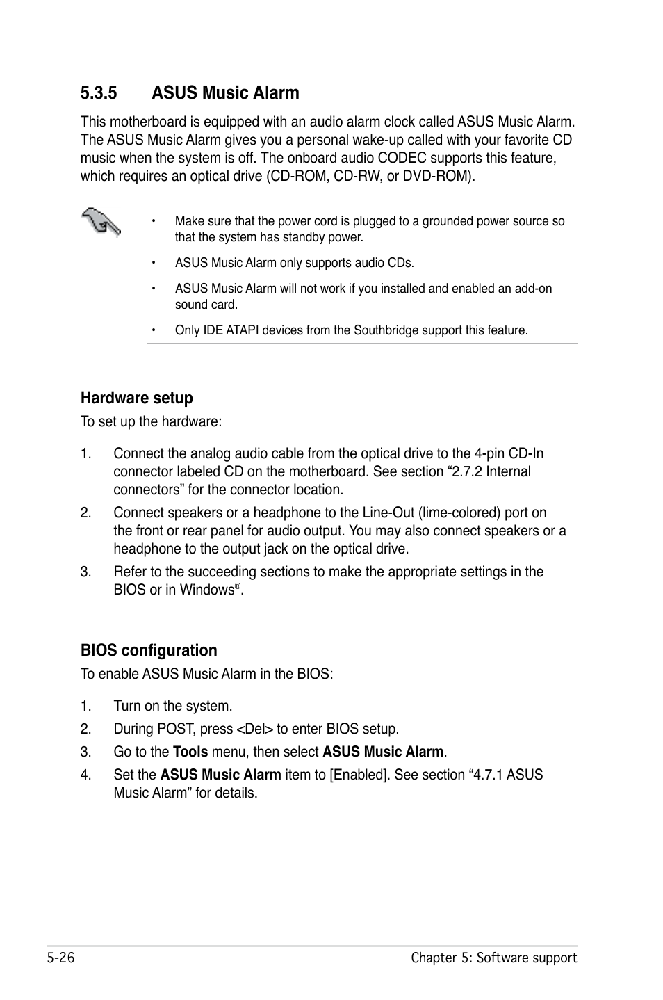 5 asus music alarm | Asus P5W User Manual | Page 150 / 210