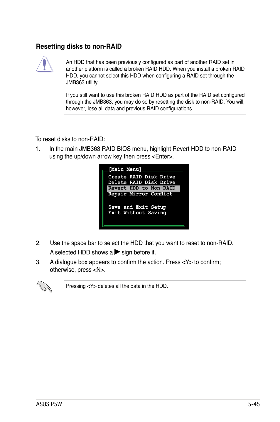 Resetting disks to non-raid | Asus P5W User Manual | Page 169 / 210