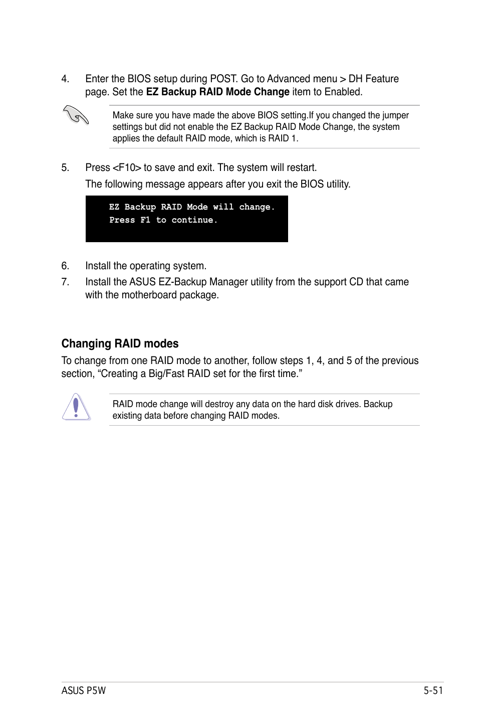 Changing raid modes | Asus P5W User Manual | Page 175 / 210