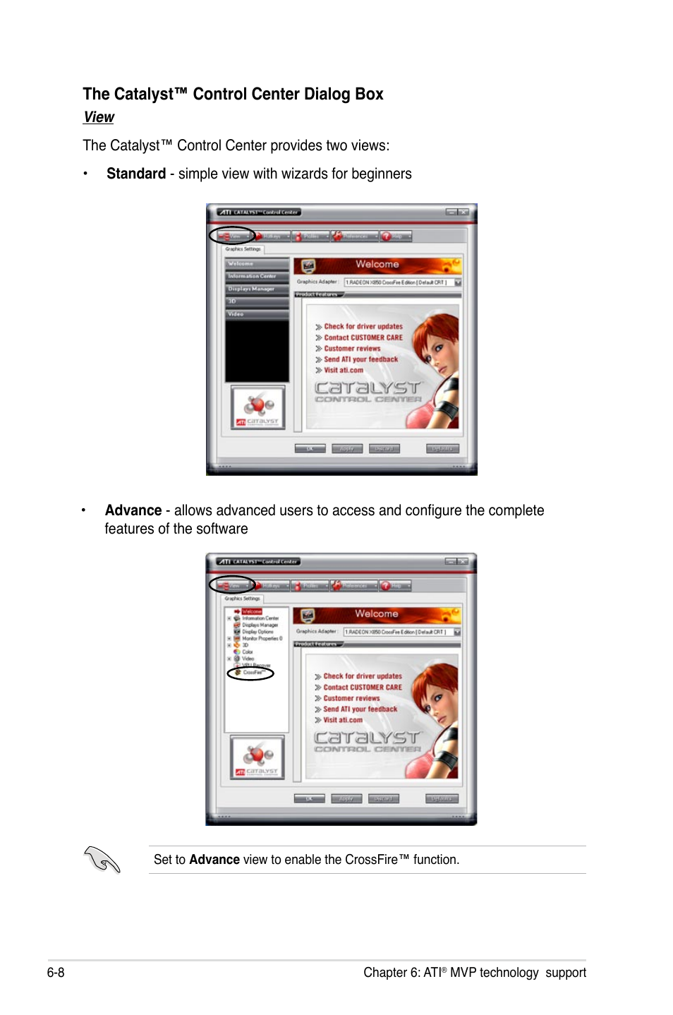 The catalyst™ control center dialog box | Asus P5W User Manual | Page 200 / 210