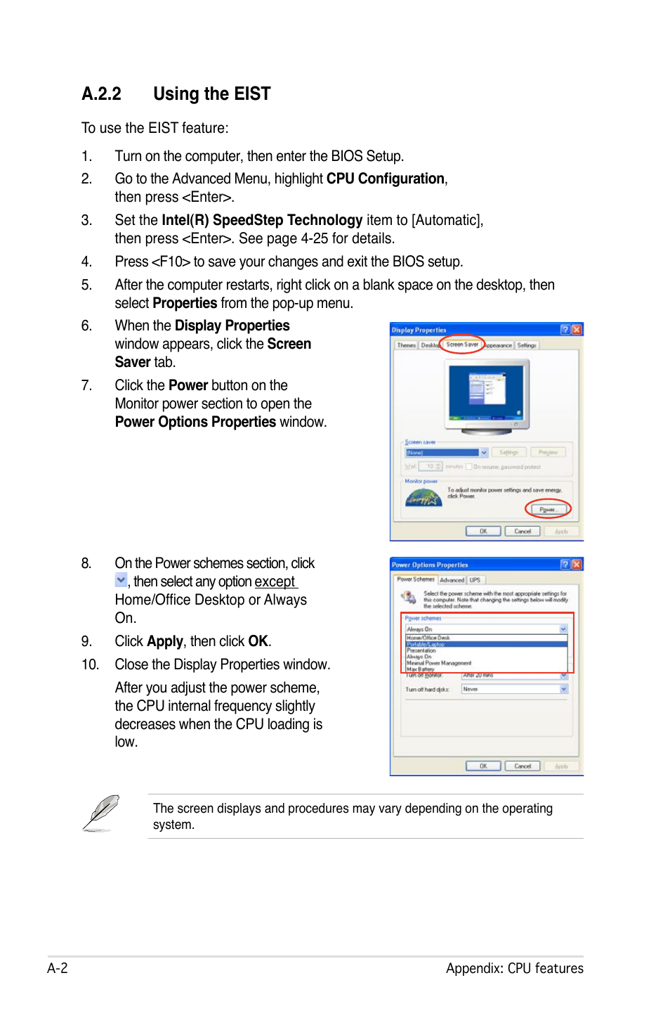 A.2.2 using the eist | Asus P5W User Manual | Page 208 / 210