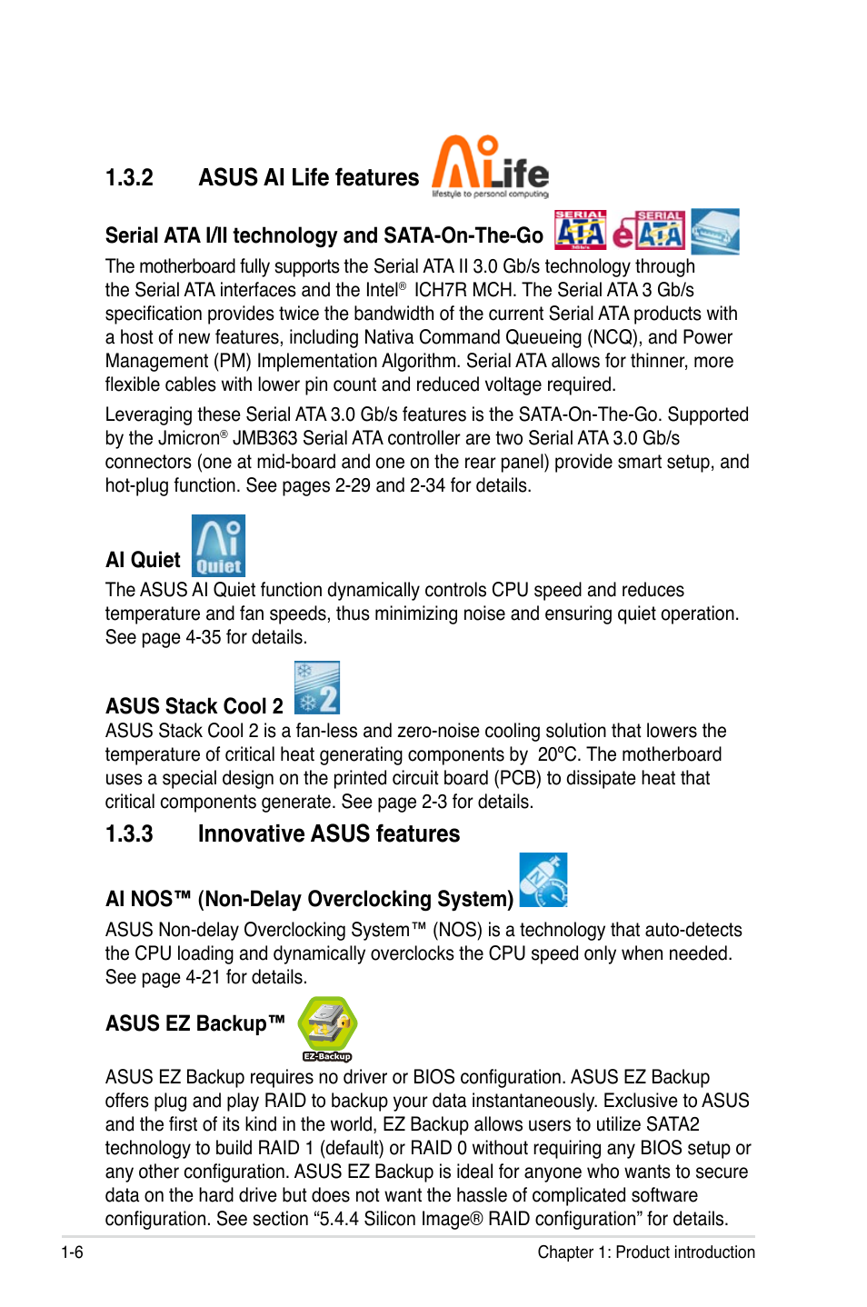 2 asus ai life features, 3 innovative asus features | Asus P5W User Manual | Page 22 / 210