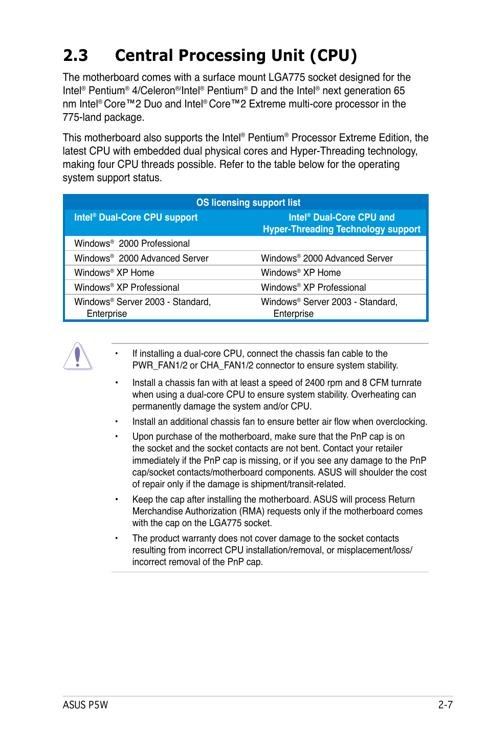 3 central processing unit (cpu) | Asus P5W User Manual | Page 33 / 210