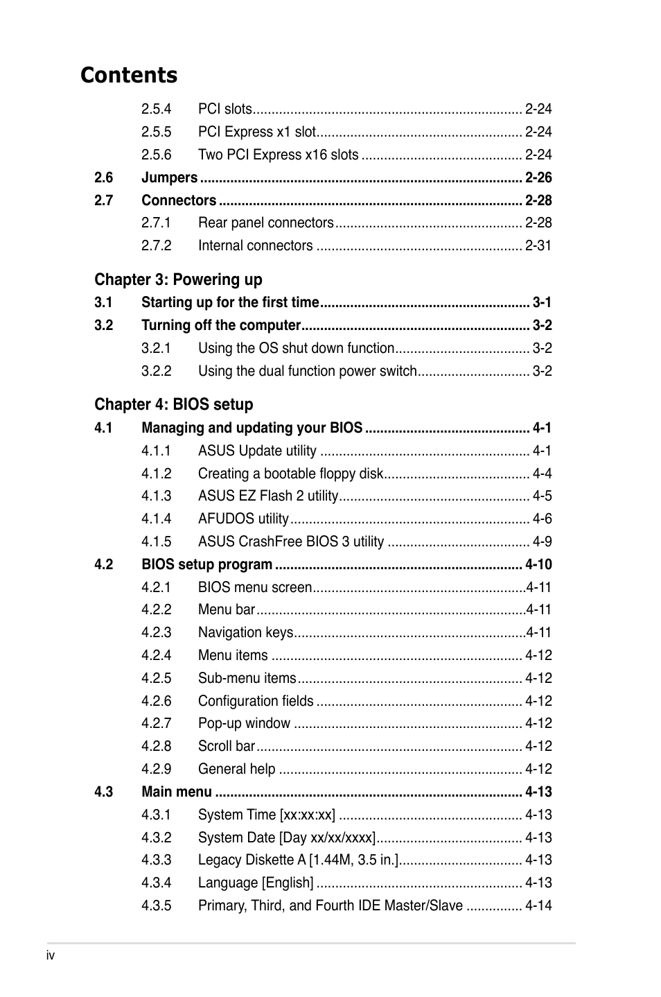 Asus P5W User Manual | Page 4 / 210