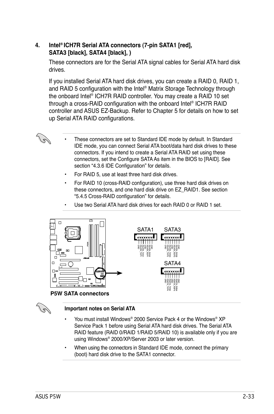 Intel, P5w sata connectors sata1, Sata3 | Sata4 | Asus P5W User Manual | Page 59 / 210