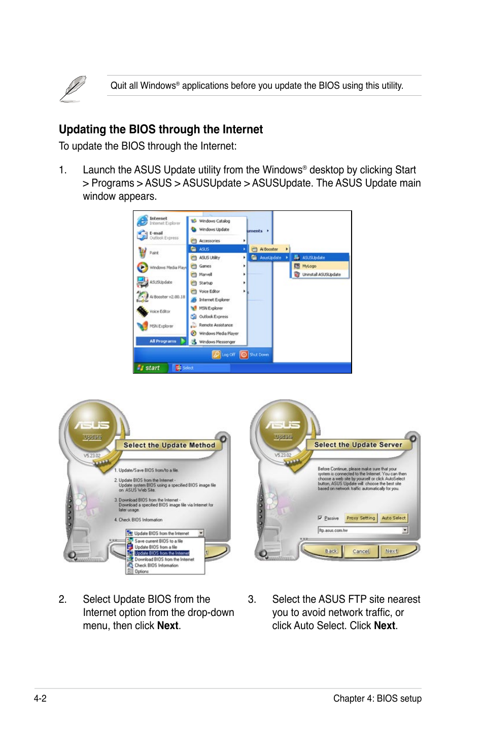 Updating the bios through the internet | Asus P5W User Manual | Page 78 / 210